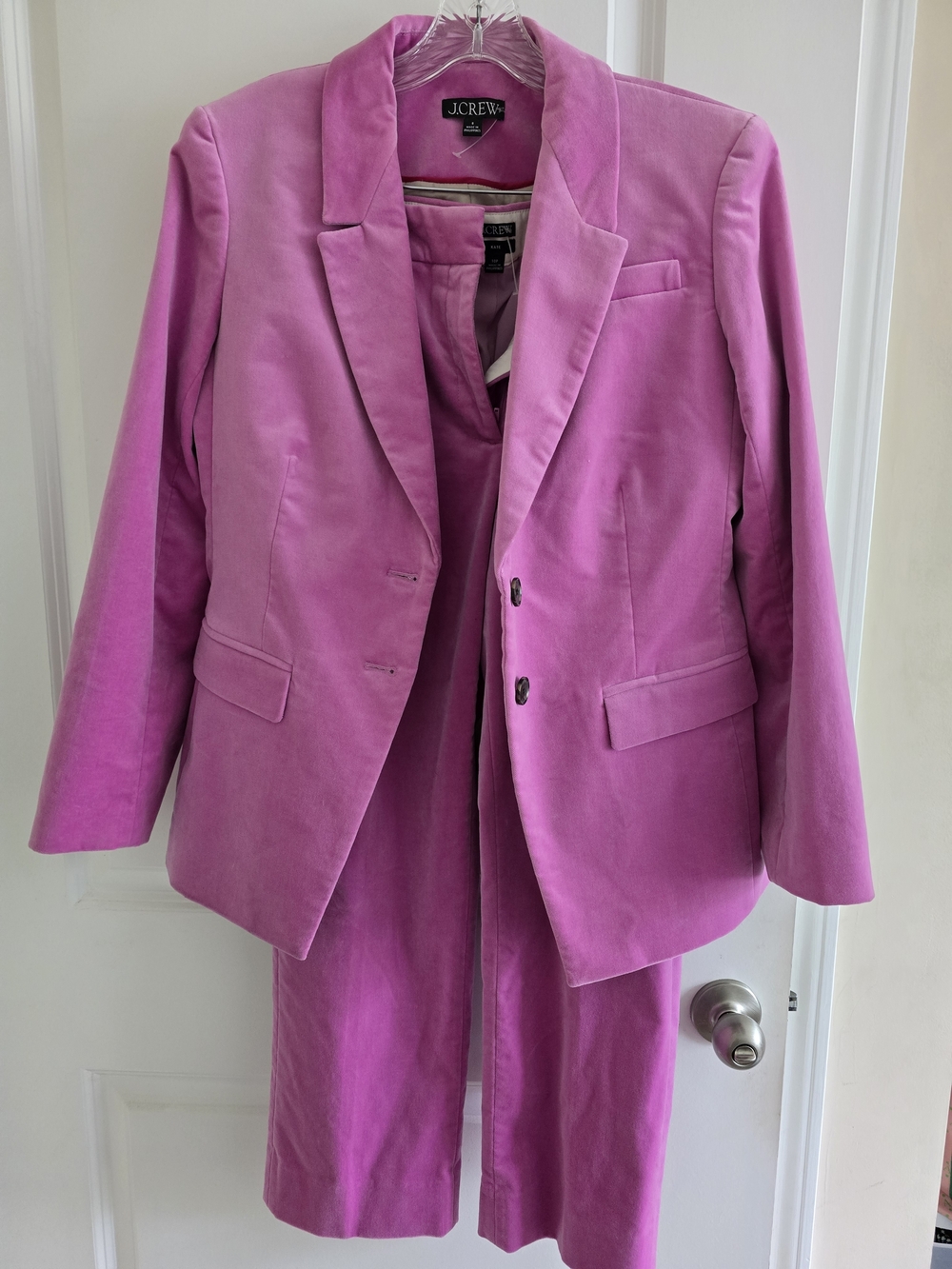 J. Crew Bright Pink Velvet Blazer and Skirt Set